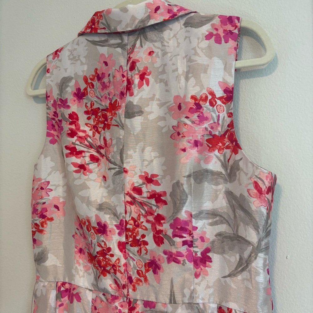 Jessica Howard Silver Pink Floral Faux Wrap V Neck Midi Dress Sleeveless 10 - Picture 5 of 15
